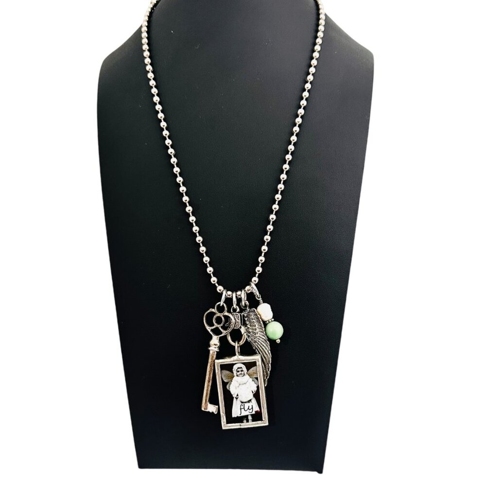 Vintage-Inspired Charm Necklace With Inspirational Quote on Large Ball Chain